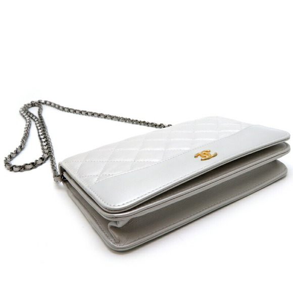 CHANEL Seal Matelasse Chain Wallet Shoulder Bag A84389 Lambskin Silver - Picture 3 of 10